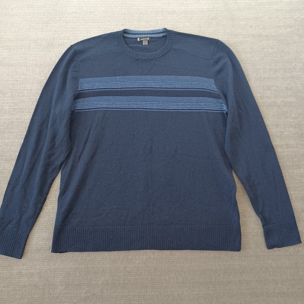 Smartwool Sparwood Stripe Crew Sweater Mens Large Blue Casual Stretch Ribbed Hem